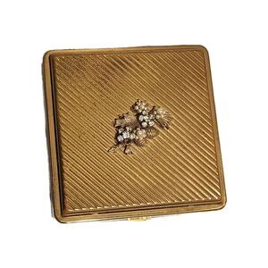 Vintage Goldtone Jewel Topped Double Shelf Compact Jewelry Box